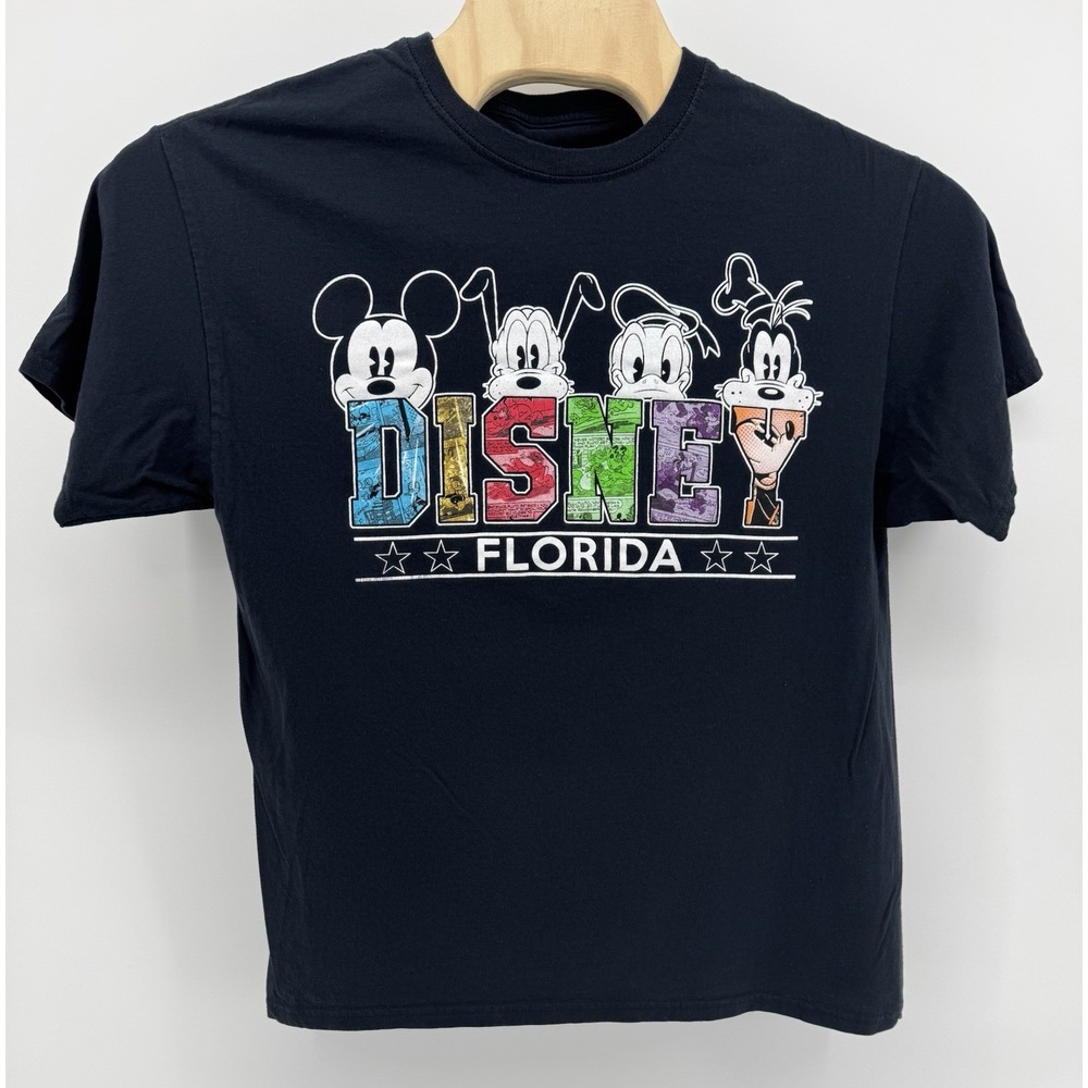 Disney Florida Mickey and Friends Graphic T-Shirt Cotton Black Size Large - Picture 1 of 8